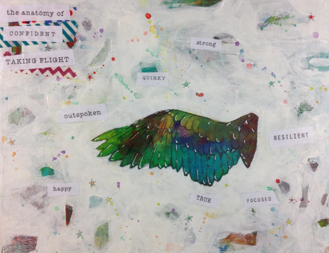 wing, taking flight, mixed media, danielle donalson workshop